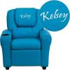 Flash Furniture Turquoise Vinyl DG-ULT Turq-TXTEMB-GG: Personalized Kids Recliner with Cup Holder and Headrest