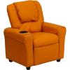 Flash Furniture Vana Vinyl Kids Recliner with Cup Holder, Headrest, and Safety Recline, Contemporary Reclining Chair for Kids, Supports up to 90 lbs., Beige(Orange Vinyl)
