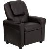 Flash Furniture Vana Vinyl Kids Recliner with Cup Holder, Headrest, and Safety Recline, Contemporary Reclining Chair for Kids, Supports up to 90 lbs., Beige(Brown Leathersoft)