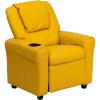 Flash Furniture Vana Vinyl Kids Recliner with Cup Holder, Headrest, and Safety Recline, Contemporary Reclining Chair for Kids, Supports up to 90 lbs., Beige(Yellow Vinyl)