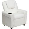 Flash Furniture Vana Vinyl Kids Recliner with Cup Holder, Headrest, and Safety Recline, Contemporary Reclining Chair for Kids, Supports up to 90 lbs., Beige(White Vinyl)