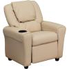 Flash Furniture Vana Vinyl Kids Recliner with Cup Holder, Headrest, and Safety Recline, Contemporary Reclining Chair for Kids, Supports up to 90 lbs., Beige(Beige Vinyl)