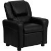 Flash Furniture Vana Vinyl Kids Recliner with Cup Holder, Headrest, and Safety Recline, Contemporary Reclining Chair for Kids, Supports up to 90 lbs., Beige(Black Leathersoft)