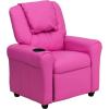 Flash Furniture Vana Vinyl Kids Recliner with Cup Holder, Headrest, and Safety Recline, Contemporary Reclining Chair for Kids, Supports up to 90 lbs., Beige(Hot Pink Vinyl)