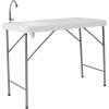 Flash Furniture Wesley 4′ Portable Fish Cleaning Table with Sink, Outdoor Portable Folding Camping Sink Table with Faucet, and Hose Attachment, White