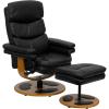 Flash Furniture Whitney Contemporary Multi-Position Recliner and Ottoman with Wood Base in Black LeatherSoft