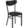 Flash Furniture Wright Commercial Grade Dining Chair – Natural Birch Finish Solid Wood Seat and Boomerang Back – 500 LB. Capacity Black Steel Frame(Black Vinyl Back/Black Vinyl Seat)