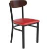 Flash Furniture Wright Commercial Grade Dining Chair – Natural Birch Finish Solid Wood Seat and Boomerang Back – 500 LB. Capacity Black Steel Frame(Walnut Wood Back/Red Vinyl Seat)