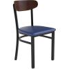 Flash Furniture Wright Commercial Grade Dining Chair – Natural Birch Finish Solid Wood Seat and Boomerang Back – 500 LB. Capacity Black Steel Frame(Walnut Wood Back/Blue Vinyl Seat)