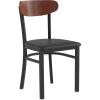 Flash Furniture Wright Commercial Grade Dining Chair – Natural Birch Finish Solid Wood Seat and Boomerang Back – 500 LB. Capacity Black Steel Frame(Walnut Wood Back/Black Vinyl Seat)