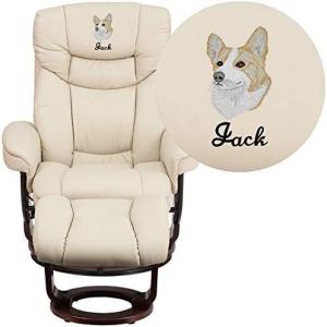 Flash EMB Beige Leather Recliner&Ott Mahogany Wood Base with Floor Glides