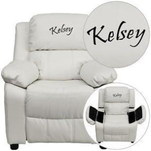 Flash EMB White Vinyl Kids Recliner Solid Hardwood Frame