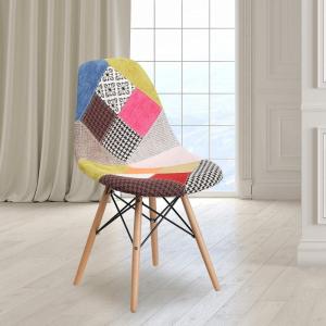 Flash Furniture 2 Pack Elon Series Milan Patchwork Fabric Chair with Wooden Legs(Milan Patchwork)