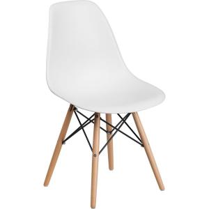 Flash Furniture 2 Pack Elon Series Moss Gray Plastic Chair with Wooden Legs for Versatile Kitchen, Dining Room, Living Room, Library or Desk Use(White)