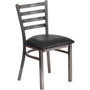 Flash Furniture 2 Pack HERCULES Series Clear Coated Ladder Back Metal Restaurant Chair – Black Vinyl Seat(Black Vinyl Seat/Clear Coated Metal Frame)