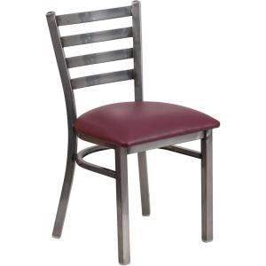 Flash Furniture 2 Pack HERCULES Series Clear Coated Ladder Back Metal Restaurant Chair – Black Vinyl Seat(Burgundy Vinyl Seat/Clear Coated Metal Frame)