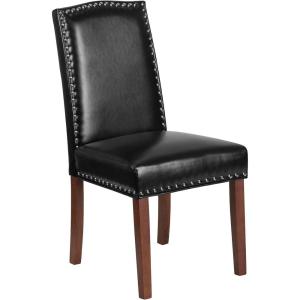 Flash Furniture 2 Pk. HERCULES Hampton Hill Series Black LeatherSoft Parsons Chair with Silver Accent Nail Trim(Black Leathersoft)