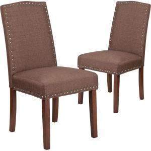 Flash Furniture 2 Pk. HERCULES Hampton Hill Series Brown Fabric Parsons Chair with Silver Accent Nail Trim