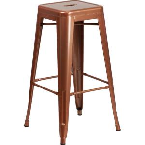 Flash Furniture 30″H Commercial Modern Metal Backless Barstool, Indoor/Outdoor Industrial Square Stacking Bar Stool for Patio Bars/Restaurants, Black(Copper)