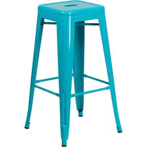 Flash Furniture 30″H Commercial Modern Metal Backless Barstool, Indoor/Outdoor Industrial Square Stacking Bar Stool for Patio Bars/Restaurants, Black(Crystal Teal-blue)