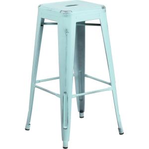 Flash Furniture 30″H Commercial Modern Metal Backless Barstool, Indoor/Outdoor Industrial Square Stacking Bar Stool for Patio Bars/Restaurants, Black(Distressed Green-blue)