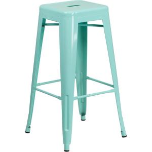 Flash Furniture 30″H Commercial Modern Metal Backless Barstool, Indoor/Outdoor Industrial Square Stacking Bar Stool for Patio Bars/Restaurants, Black(Mint Green)