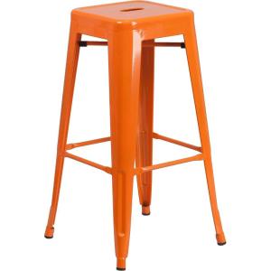 Flash Furniture 30″H Commercial Modern Metal Backless Barstool, Indoor/Outdoor Industrial Square Stacking Bar Stool for Patio Bars/Restaurants, Black(Orange)