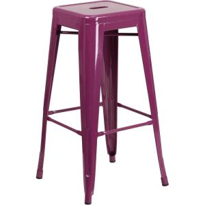 Flash Furniture 30″H Commercial Modern Metal Backless Barstool, Indoor/Outdoor Industrial Square Stacking Bar Stool for Patio Bars/Restaurants, Black(Purple)