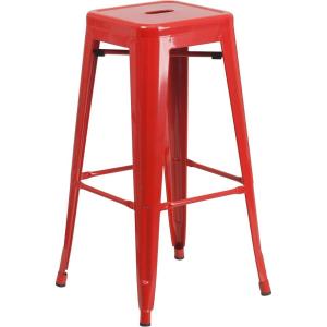 Flash Furniture 30″H Commercial Modern Metal Backless Barstool, Indoor/Outdoor Industrial Square Stacking Bar Stool for Patio Bars/Restaurants, Black(Red)