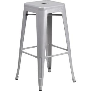 Flash Furniture 30″H Commercial Modern Metal Backless Barstool, Indoor/Outdoor Industrial Square Stacking Bar Stool for Patio Bars/Restaurants, Black(Silver)