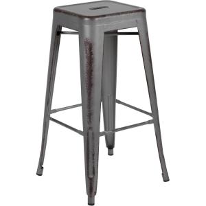 Flash Furniture 30″H Commercial Modern Metal Backless Barstool, Indoor/Outdoor Industrial Square Stacking Bar Stool for Patio Bars/Restaurants, Black(Silver Gray)