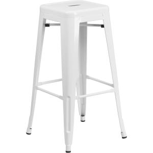 Flash Furniture 30″H Commercial Modern Metal Backless Barstool, Indoor/Outdoor Industrial Square Stacking Bar Stool for Patio Bars/Restaurants, Black(White)