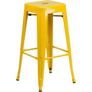 Flash Furniture 30″H Commercial Modern Metal Backless Barstool, Indoor/Outdoor Industrial Square Stacking Bar Stool for Patio Bars/Restaurants, Black(Yellow)