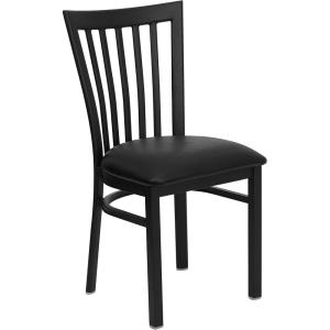 Flash Furniture 4 Pack HERCULES Series Black School House Back Metal Restaurant Chair – Black Vinyl Seat(Black Vinyl Seat/Black Metal Frame)