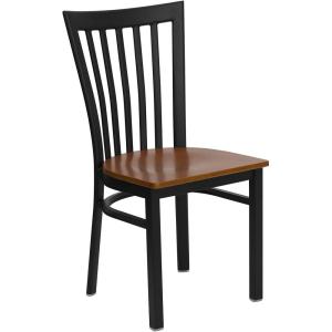 Flash Furniture 4 Pack HERCULES Series Black School House Back Metal Restaurant Chair – Black Vinyl Seat(Cherry Wood Seat/Black Metal Frame)