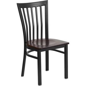 Flash Furniture 4 Pack HERCULES Series Black School House Back Metal Restaurant Chair – Black Vinyl Seat(Walnut Wood Seat/Black Metal Frame)