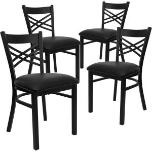 Flash Furniture 4 Pack HERCULES Series Black ”X” Back Metal Restaurant Chair – Black Vinyl Seat(Black)
