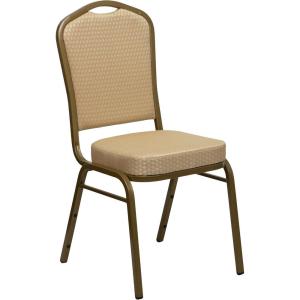 Flash Furniture 4 Pack HERCULES Series Crown Back Stacking Banquet Chair in Black Fabric – Silver Frame(Beige Patterned Fabric/Gold Frame)