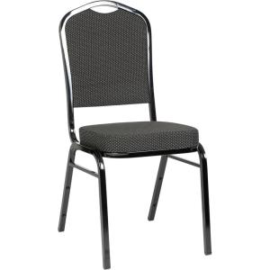 Flash Furniture 4 Pack HERCULES Series Crown Back Stacking Banquet Chair in Black Fabric – Silver Frame(Black Dot Patterned Fabric/Black Frame)