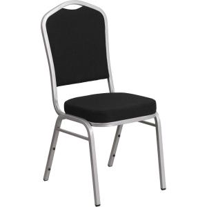 Flash Furniture 4 Pack HERCULES Series Crown Back Stacking Banquet Chair in Black Fabric – Silver Frame(Black Fabric/Silver Frame)