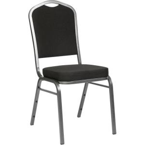 Flash Furniture 4 Pack HERCULES Series Crown Back Stacking Banquet Chair in Black Fabric – Silver Frame(Black Fabric/Silver Vein Frame)