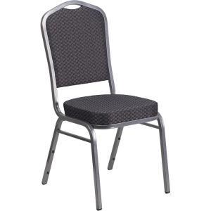 Flash Furniture 4 Pack HERCULES Series Crown Back Stacking Banquet Chair in Black Fabric – Silver Frame(Black Patterned Fabric/Silver Vein Frame)