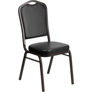 Flash Furniture 4 Pack HERCULES Series Crown Back Stacking Banquet Chair in Black Fabric – Silver Frame(Black Vinyl/Gold Vein Frame)