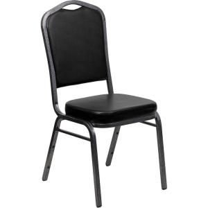 Flash Furniture 4 Pack HERCULES Series Crown Back Stacking Banquet Chair in Black Fabric – Silver Frame(Black Vinyl/Silver Vein Frame)
