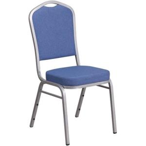 Flash Furniture 4 Pack HERCULES Series Crown Back Stacking Banquet Chair in Black Fabric – Silver Frame(Blue Fabric/Silver Frame)