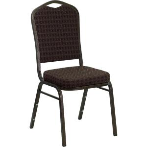 Flash Furniture 4 Pack HERCULES Series Crown Back Stacking Banquet Chair in Black Fabric – Silver Frame(Brown Patterned Fabric/Gold Vein Frame)