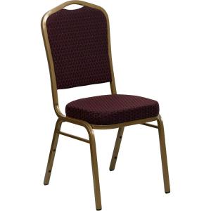 Flash Furniture 4 Pack HERCULES Series Crown Back Stacking Banquet Chair in Black Fabric – Silver Frame(Burgundy Patterned Fabric/Gold Frame)