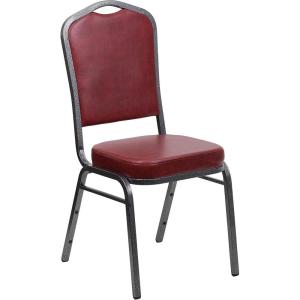 Flash Furniture 4 Pack HERCULES Series Crown Back Stacking Banquet Chair in Black Fabric – Silver Frame(Burgundy Vinyl/Silver Vein Frame)