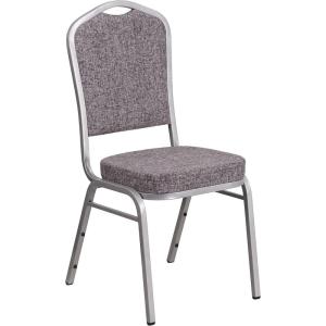 Flash Furniture 4 Pack HERCULES Series Crown Back Stacking Banquet Chair in Black Fabric – Silver Frame(Herringbone Fabric/Silver Frame)