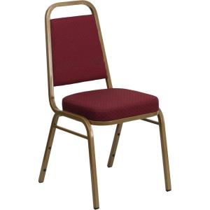 Flash Furniture 4 Pack HERCULES Series Trapezoidal Back Stacking Banquet Chair in Burgundy Patterned Fabric – Gold Frame(Burgundy Patterned Fabric/Gold Frame)